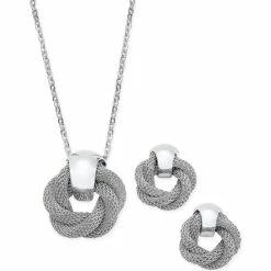 Brand new 💯 Charter Club Silver-Tone Twisted Knot Pendant Necklace And Earrings Set, Created For Macy's ✨