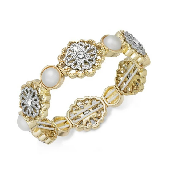 Cheap ๐งจ Charter Club Two-Tone Crystal Filigree & Imitation Pearl Stretch Bracelet, Created For Macy's Gold ๐