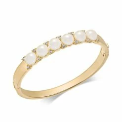Wholesale 🥰 Charter Club Gold-Tone Pavé & Imitation Pearl Hinged Bangle Bracelet, Created For Macy's 👏