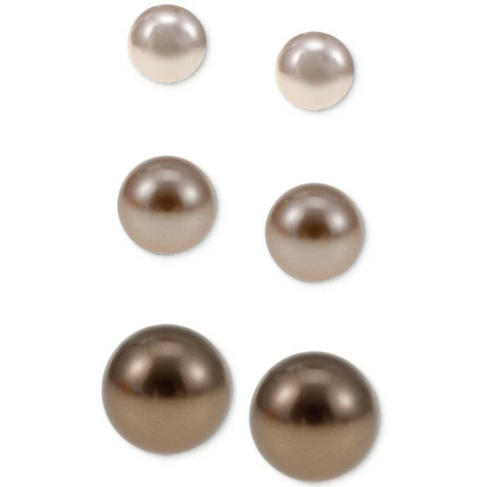 Buy 🎉 Charter Club Gold-Tone 3-Pc. Set Tonal Imitation Pearl Stud Earrings, Created For Macy's Brown ✔️
