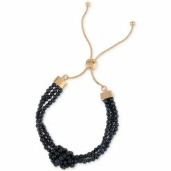 New 🛒 Charter Club Gold-Tone Color Imitation Pearl Knotted Multi-Row Slider Bracelet, Created For Macy's Blue 😉