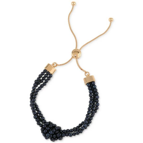 New ๐ Charter Club Gold-Tone Color Imitation Pearl Knotted Multi-Row Slider Bracelet, Created For Macy's Blue ๐
