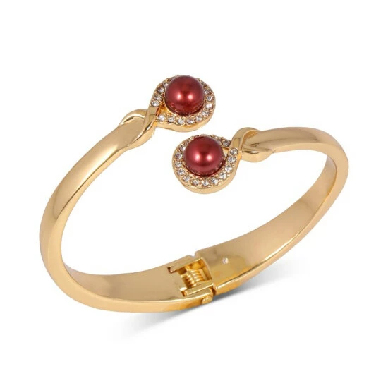 Coupon 🌟 Charter Club Gold-Tone Pavé & Color Imitation Pearl Bypass Bangle Bracelet, Created For Macy's 💯