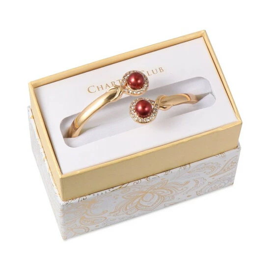 Coupon 🌟 Charter Club Gold-Tone Pavé & Color Imitation Pearl Bypass Bangle Bracelet, Created For Macy's 💯 - Image 2
