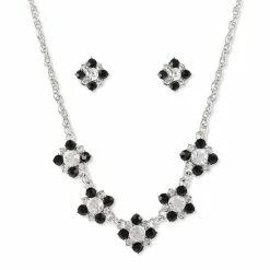 Discount 👏 Charter Club Silver-Tone Clear & Jet Crystal Statement Necklace & Stud Earrings Set, Created For Macy's 😀