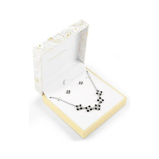 Discount 👏 Charter Club Silver-Tone Clear & Jet Crystal Statement Necklace & Stud Earrings Set, Created For Macy's 😀 - Image 3