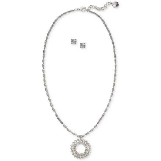 Best reviews of 😉 Charter Club Silver-Tone Round & Baguette Crystal Circle Pendant Necklace & Stud Earrings Set, Created For Macy's 🤩