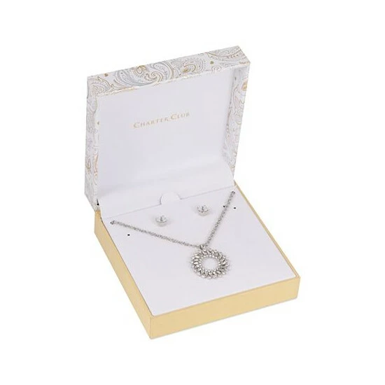 Best reviews of 😉 Charter Club Silver-Tone Round & Baguette Crystal Circle Pendant Necklace & Stud Earrings Set, Created For Macy's 🤩 - Image 3
