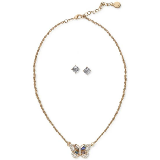 Discount 🛒 Charter Club Gold-Tone Crystal & Abalone Butterfly Pendant Necklace & Stud Earrings Set, Created For Macy's 🛒