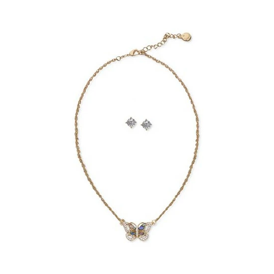 Discount 🛒 Charter Club Gold-Tone Crystal & Abalone Butterfly Pendant Necklace & Stud Earrings Set, Created For Macy's 🛒 - Image 3
