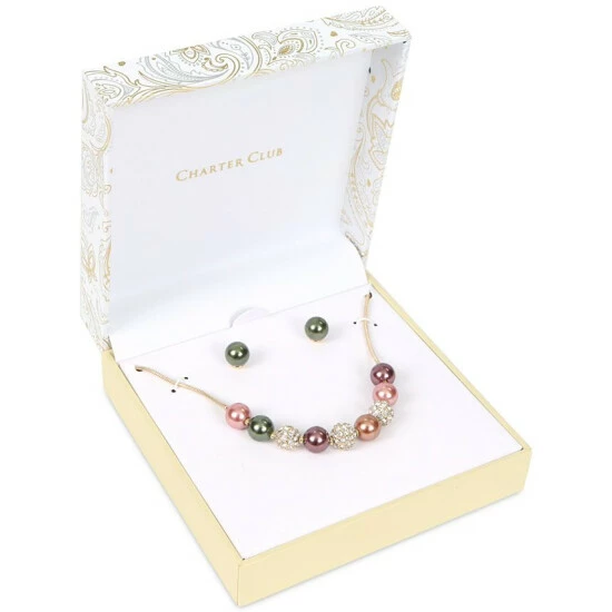 Cheap 😍 Charter Club Gold-Tone Pavé Fireball & Color Imitation Pearl Collar Necklace & Stud Earrings Set, Created For Macy's Multi 🎉 - Image 2