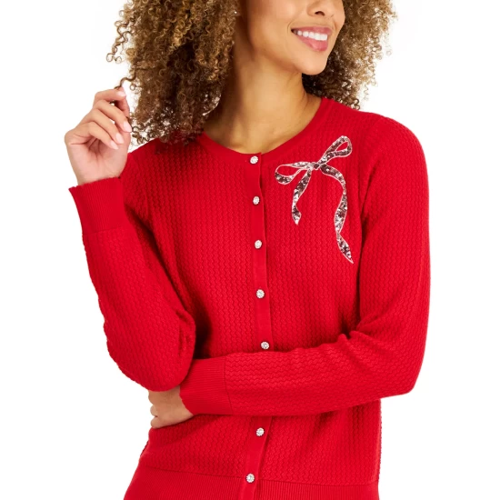Buy 👏 Charter Club 👩 Women's Sequin Bow Cardigan, Created For Macy's Pink Tutu 🌟 - Image 6