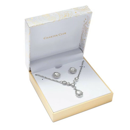 Cheapest ❤️ Charter Club Silver-Tone Crystal Pendant Y-Necklace & Stud Earrings Boxed Set, 17 + 2 Extender, Created For Macy's 🔔