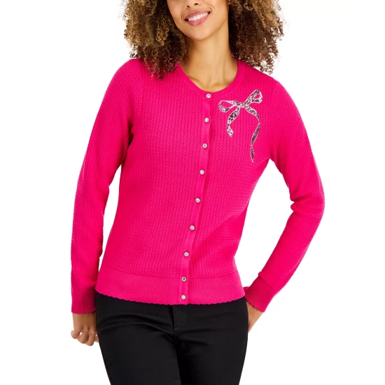 Buy 👏 Charter Club 👩 Women's Sequin Bow Cardigan, Created For Macy's Pink Tutu 🌟 - Image 7