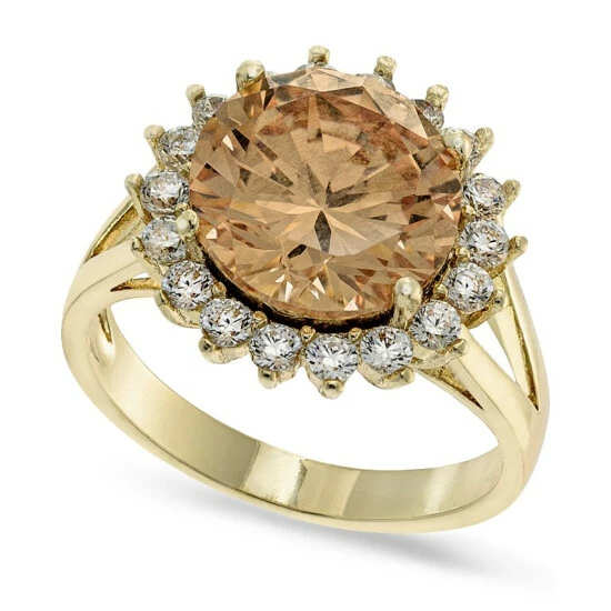 Hot Sale 😉 Charter Club Gold-Plate Cubic Zirconia Split Halo Ring, Created For Macy's ✔️