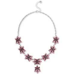Best Sale 👏 Charter Club Silver-Tone Color Crystal & Stone Cluster Statement Necklace, 17 + 2 Extender, Created For Macy's Pink 🥰