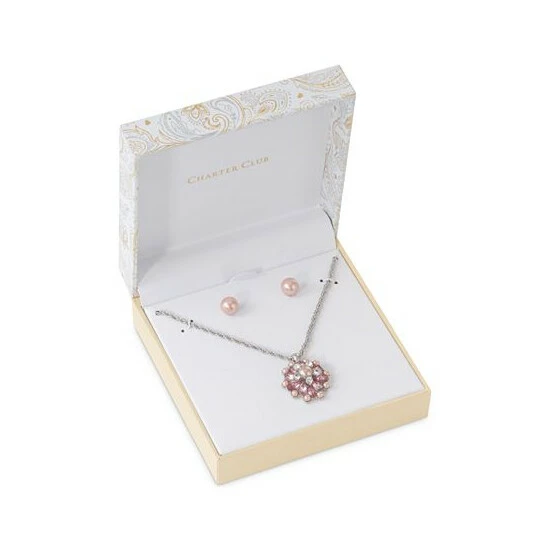 Outlet ๐ฏ Charter Club Silver-Tone Crystal & Imitation Pearl Cluster Pendant Necklace & Stud Earrings Set, Created For Macy's ๐งจ - Image 3