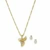 New ⭐ Charter Club Gold-Tone Crystal & Imitation Pearl Angel Pendant Necklace & Stud Earrings Boxed Set, 17 + 2 Extender, Created For Macy's ⭐
