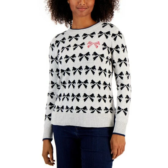Top 10 🌟 Charter Club Petite Bow-Print Sweater, Created For Macy's Slate Heather Combo ✨