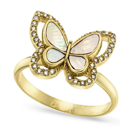 Best deal ❤️ Charter Club Gold-Plate Pavé & 👩 Mother-of-Pearl Butterfly Ring, Created For Macy's 🥰