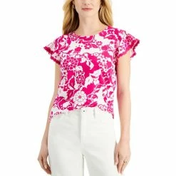 Discount 😍 Charter Club Petite Crochet-Trim Flounce-Sleeve Top, Created For Macy's Pink Tutu Combo 👍