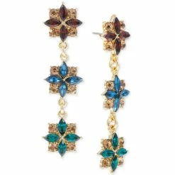 New โ Charter Club Gold-Tone Multicolor Mixed Stone Flower Linear Drop Earrings, Created For Macy's ๐