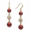 Flash Sale ❤️ Charter Club Gold-Tone Pavé Fireball & Colored Imitation Pearl Triple Drop Earrings, Created For Macy's 💯