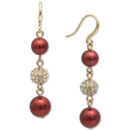 Flash Sale ❤️ Charter Club Gold-Tone Pavé Fireball & Colored Imitation Pearl Triple Drop Earrings, Created For Macy's 💯