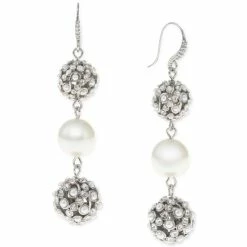 Best reviews of 🎉 Charter Club Silver-Tone Pavé & Imitation Pearl Fireball Triple Drop Earrings, Created For Macy's White 🎉