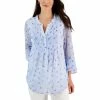 Cheap 💯 Charter Club 👩 Women's Floral-Print Pintuck Top, Created For Macy's Cerulean Sky Combo 🔥
