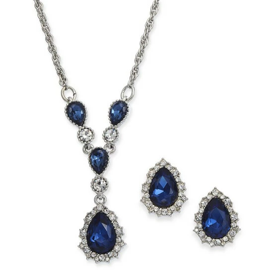 Top 10 🎁 Charter Club Silver-Tone Crystal And Stone Lariat Necklace & Stud Earrings Set, 17 + 2 Extender, Created For Macy's 🥰