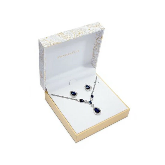 Top 10 🎁 Charter Club Silver-Tone Crystal And Stone Lariat Necklace & Stud Earrings Set, 17 + 2 Extender, Created For Macy's 🥰 - Image 2