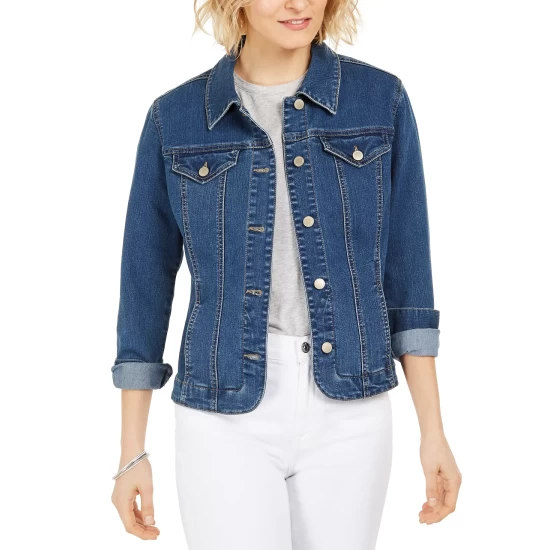 Cheapest ⌛ Charter Club 👩 Women's Denim Jacket, Created For Macy's Heirloom Violet 🤩 - Image 7