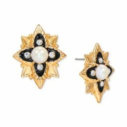 Outlet ✨ Charter Club Gold-Tone Pavé & Imitation Pearl Starburst Drop Earrings, Created For Macy's Black 🧨