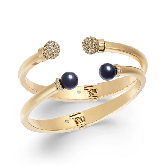Budget ⌛ Charter Club 2-Pc. Set Pavé Bead & Imitation Pearl Cuff Bracelets, Created For Macy's Navy Blue ⭐