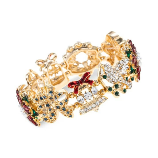 Flash Sale 👍 Charter Club Gold-Tone Mixed Stone Yuletide Decoration Stretch Bracelet, Created For Macy's Multi ⌛