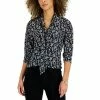 Outlet 🌟 Charter Club Petite Printed Tie-Neck Top, Created For Macy's Deep Black Combo 😉