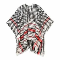 New 💯 Charter Club 👩 Women's Houndstooth-Plaid Topper Wrap, Created For Macy's Black Red 🔥