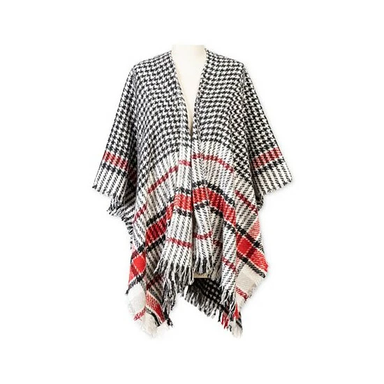 New 💯 Charter Club 👩 Women's Houndstooth-Plaid Topper Wrap, Created For Macy's Black Red 🔥 - Image 3