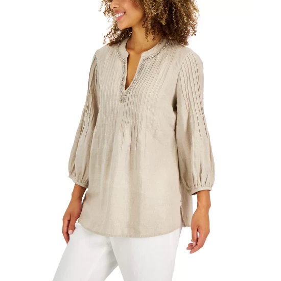 Budget 🛒 Charter Club 👩 Women's Puff-Sleeve Linen Tunic, Created For Macy's Pink Tutu 🥰 - Image 5