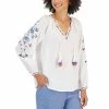 Best reviews of 🛒 Charter Club 👩 Women's Linen Embroidered Peasant Top, Created For Macy's Bright White 😀