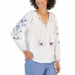 Best reviews of ๐ Charter Club ๐ฉ Women's Linen Embroidered Peasant Top, Created For Macy's Bright White ๐