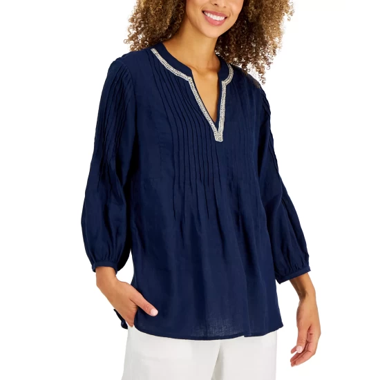 Budget 🛒 Charter Club 👩 Women's Puff-Sleeve Linen Tunic, Created For Macy's Pink Tutu 🥰 - Image 7