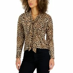 Deals 🛒 Charter Club 👩 Women's Leopard Tie-Neck Blouse, Created For Macy's Sedona Dust Combo 🔥