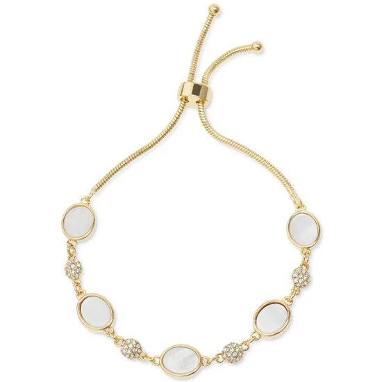 Coupon 😀 Charter Club Gold-Tone Crystal & Shell Bracelet, Created For Macy's White ✨