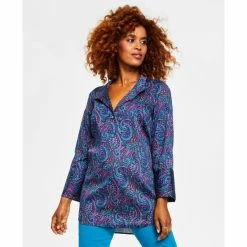 Flash Sale 🎉 Charter Club 👩 Women's Button-Up Tunic, Created For Macy's Intrepid Blue Combo 😉