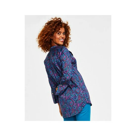 Flash Sale 🎉 Charter Club 👩 Women's Button-Up Tunic, Created For Macy's Intrepid Blue Combo 😉 - Image 2