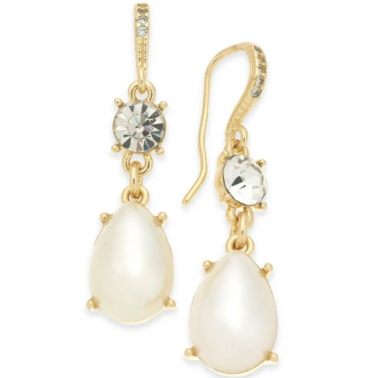 Best deal โญ Charter Club Gold-Tone Crystal & Imitation Pearl Drop Earrings, Created For Macy's ๐