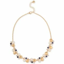 Best deal 🛒 Charter Club Gold-Tone Shell, Stone & Imitation Pearl Cluster Statement Necklace, 17 + 2 Extender, Created For Macy's Blue 🔥