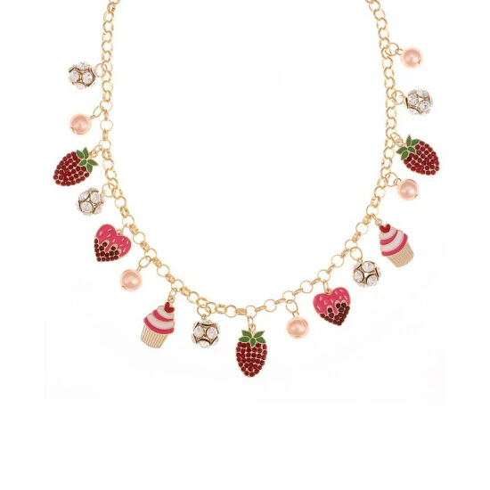 Deals ✔️ Charter Club Gold-Tone Mixed Stone Strawberry, Heart & Cupcake Charm Statement Necklace, 18 + 3 Extender, Created For Macy's Multi ⌛